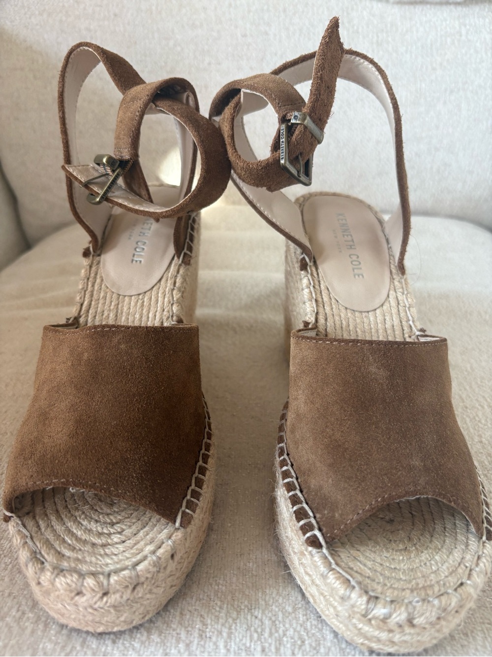 Kenneth Cole Brown Suede Espadrille Wedge Sandals with Ankle Strap